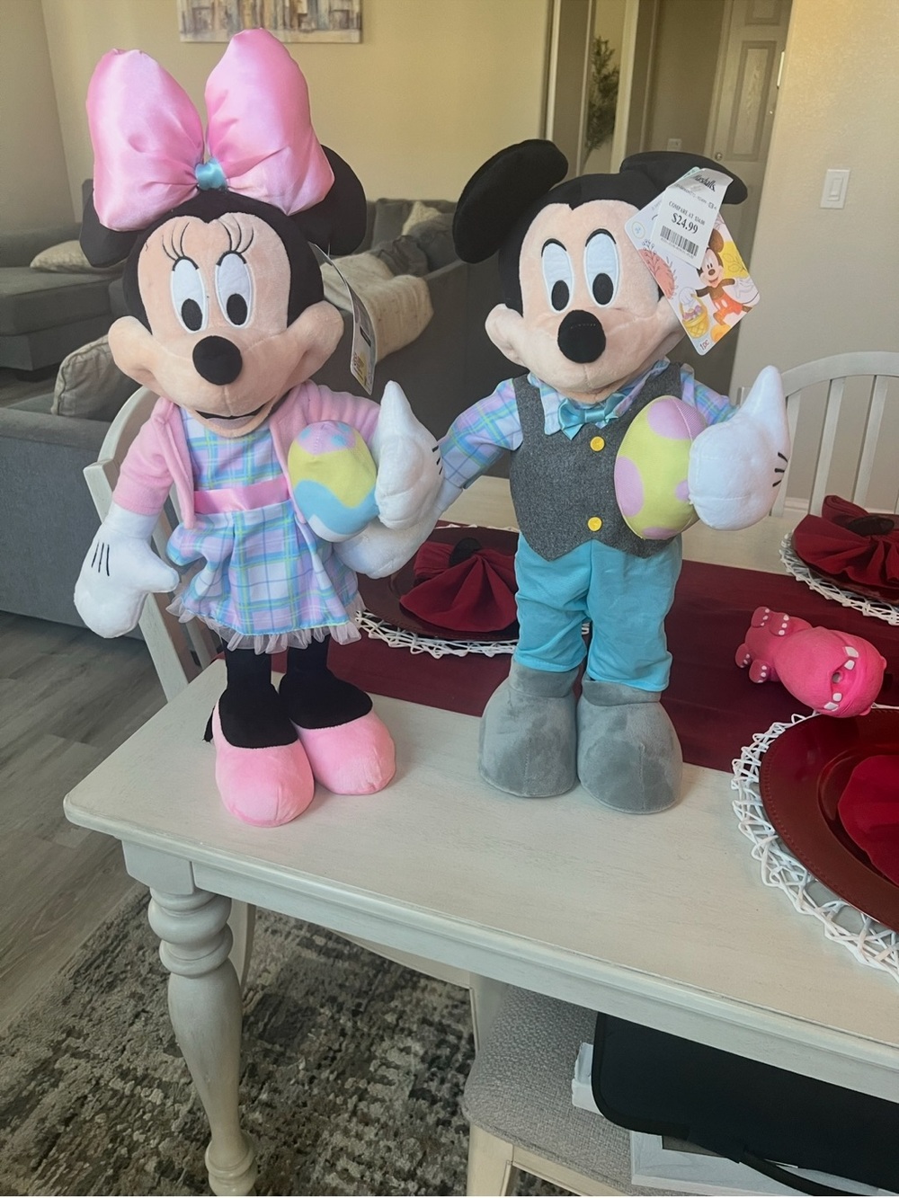 Disney Minnie Mouse Plush in Pink Bow & Pastel Plaid Dress and Mickey Pair
